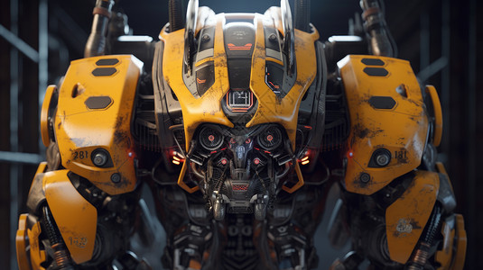 科幻颓废黄色金属质感变形机器人背景图片
