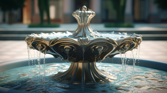 欧式水景金属质感欧式花纹复古喷泉插画