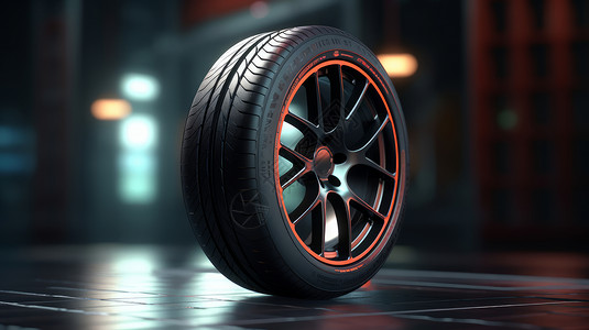 汽车轮胎素材立在地板上的汽车轮胎插画