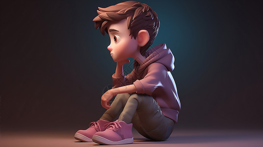 3D立体坐在地上的小男孩背景图片