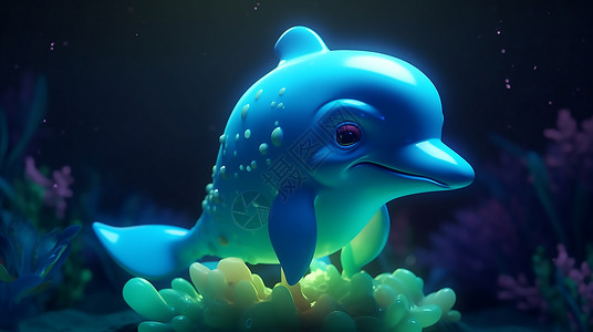 可爱蓝色小海豚3D立体可爱小海豚插画