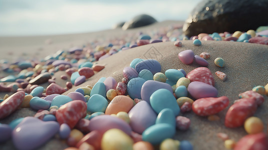 彩色沙子海边彩色的石头插画
