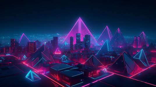 霓虹发光的科幻城市背景图片