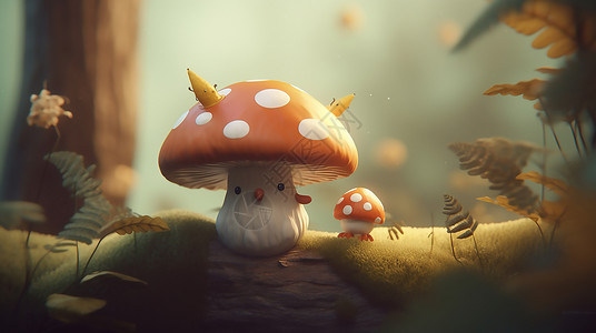 红色蘑菇和小草野外的花蘑菇插画