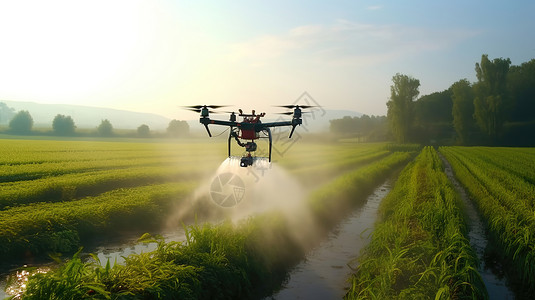 田间灌溉的无人机高清图片