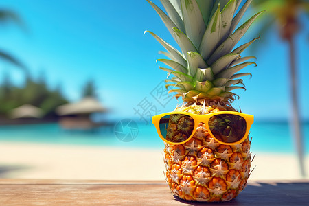 沙滩上的热带水果菠萝图片