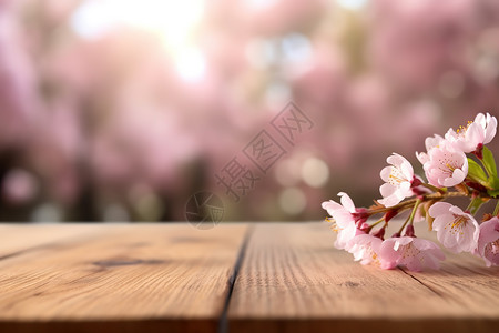 粉色木板樱花模糊模板背景插画