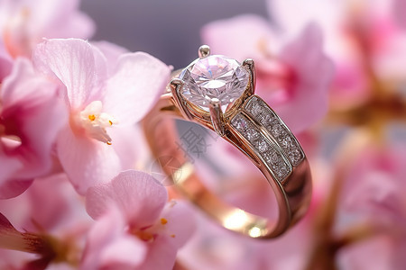 樱花氛围钻石戒指背景图片