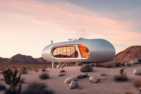 智能化设计沙漠上的现代建筑智能化家居插画