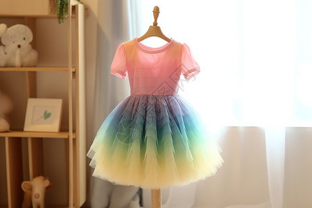 芭蕾舞服装特写童装服装设计彩虹色裙插画