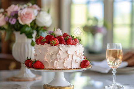 美食香槟美味诱人的草莓蛋糕甜品插画