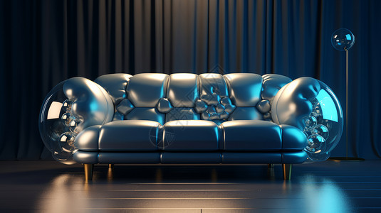 沙发实拍正面时尚炫彩银色气泡的沙发插画