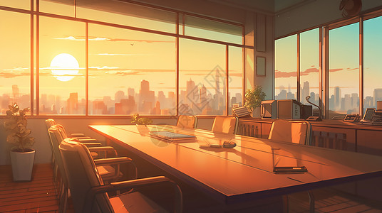 夕阳下的会议室背景图片