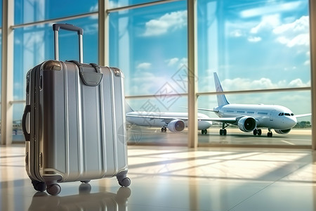机场里指示牌机场里的行李箱插画