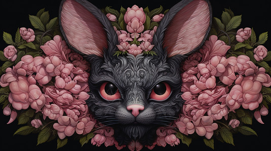 酷酷的兔子与花背景图片