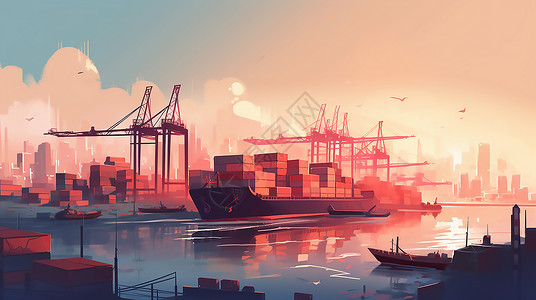 海运背景货轮运输插画