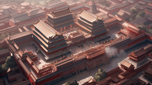 中国古风建筑鸟瞰图背景图片