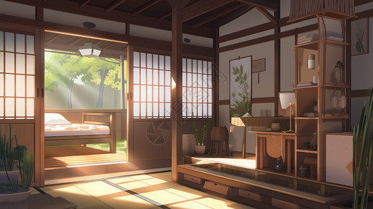 卡通日系风复古棕色木屋背景图片