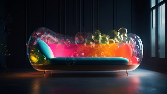 充气沙发科幻充气霓虹光双人沙发插画