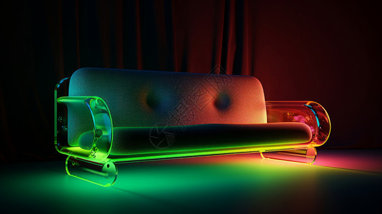 充气枕头霓虹光酷酷的透明把手双人沙发插画