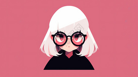 框简洁戴黑框眼镜的卡通女孩粉色背景头像插画