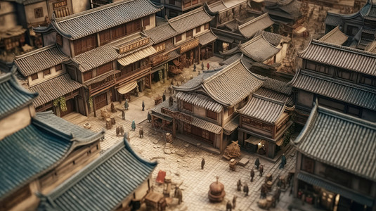 中国古风建筑城市街道鸟瞰图背景图片