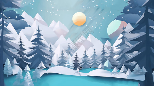 冬天挂满冰雪的松树和山插图高清图片