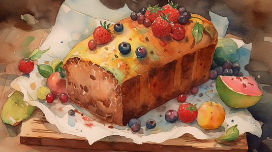水果片面包卡通水彩背景图片