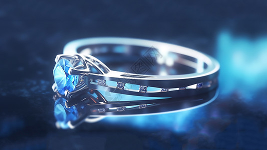 银饰微信素材一个美丽的高级蓝宝石银首饰戒指插画