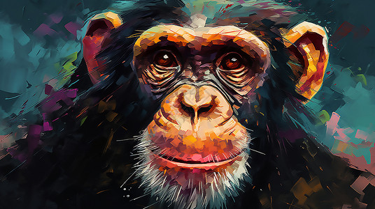 水彩彩绘黑猩猩动物图片