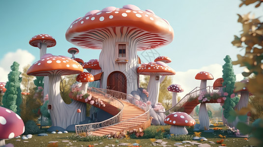 可爱红色蘑菇可爱的红色卡通蘑菇屋插画