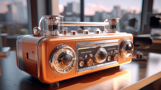 怀旧收音机复古怀旧橙色小型旋转按钮音箱插画