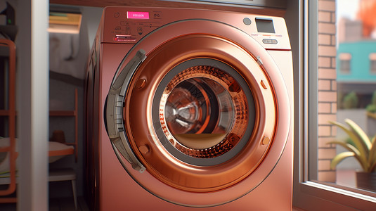 智能洗衣机粉色金属质感滚筒洗衣机插画