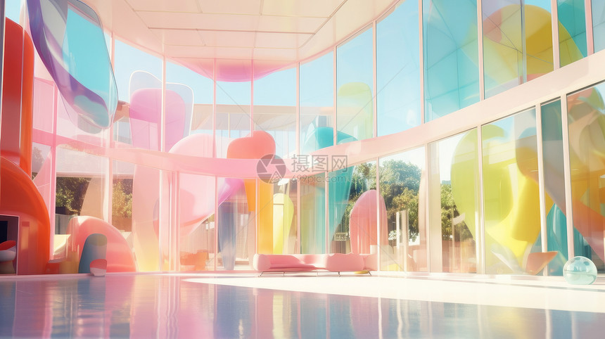 超现实梦幻彩色玻璃展厅图片
