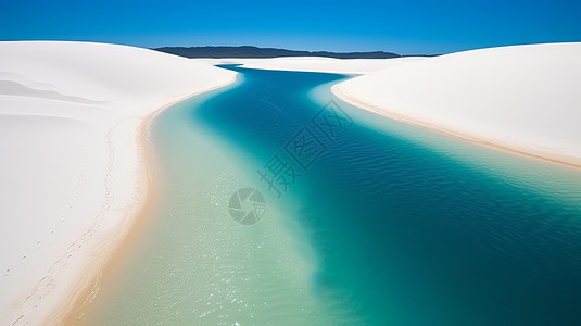 清澈的水海滩沙漠中清澈的绿色河流插画