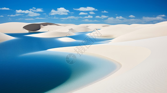 白色沙漠与蓝色河流图片