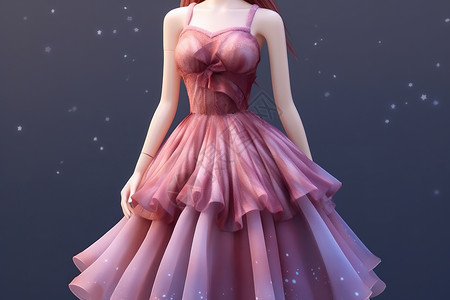 收腰仙女裙粉红色仙女裙夏装裙子设计插画