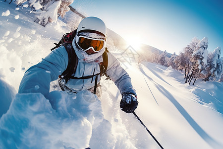 雪中路人一个人极限运动雪山滑雪插画