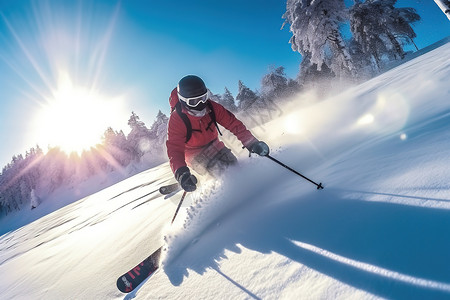 坡人冬天极限运动雪山滑雪插画