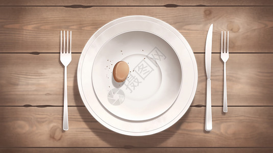 陶瓷勺子餐桌与空白盘子的顶部视图插画