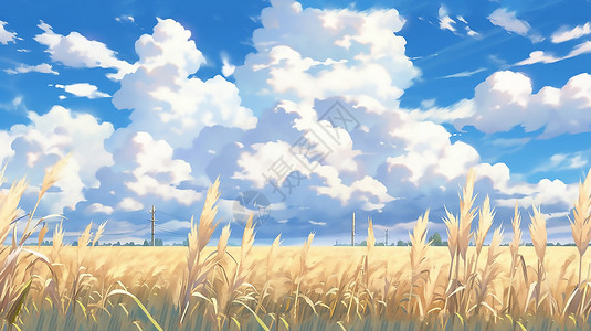 夏季天空布满云彩的麦田背景图片