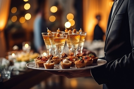 自助餐派对上的美食饮料香槟图片