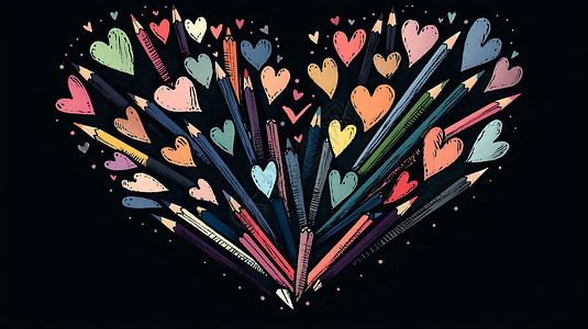 一束美丽的铅笔心形彩虹颜色艺术壁纸背景图片