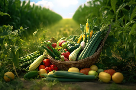 新鲜绿色菜心农田里的各种新鲜蔬菜有机蔬菜插画