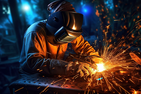 钢构厂房焊工工作的照片电焊火花插画