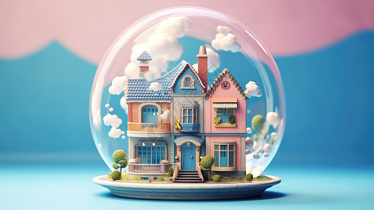 玻璃球中的房屋图片