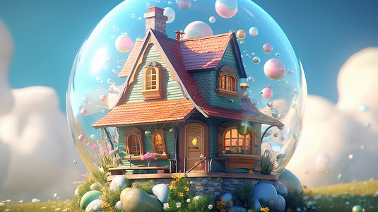梦幻的森林系小屋背景图片