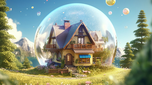 在草地上的小玻璃球木屋背景图片