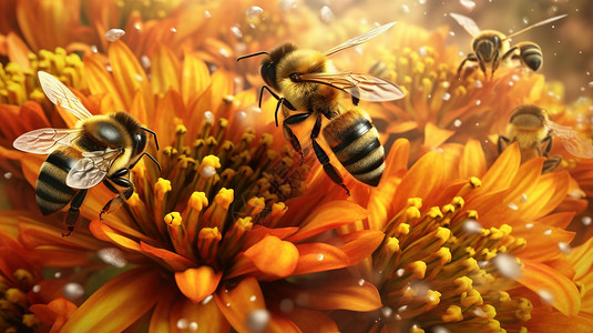 蜜蜂在辛勤的采蜜图片