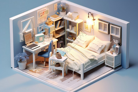 3D家具模型3D等距模型卧室设计插画